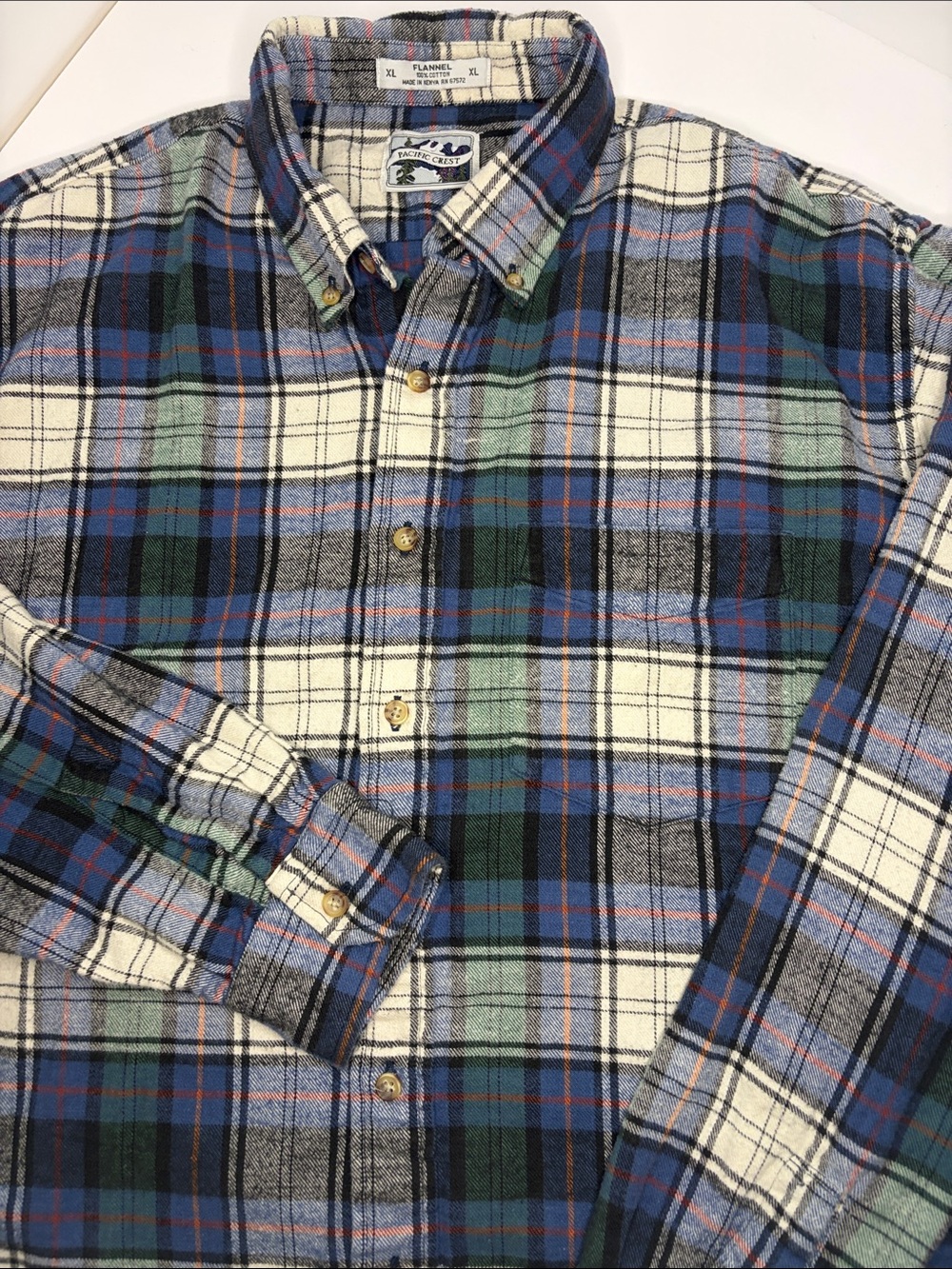 Pacific Crest Men’s Green White Plaid Flannel Button Down Shirt Size XL Outdoors